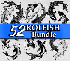 the koi fish bundle is shown in black and white, with blue ribbon around it