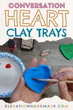 someone is making clay that looks like they have hearts on them and the words conversation heart clay trays