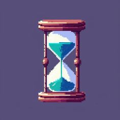 an old - fashioned hourglass with blue and green sand running through it, on a purple background