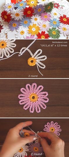 crochet flowers are being used to make the flower bouquets for this project