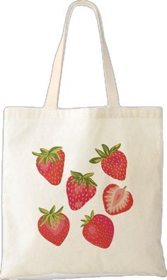 Red Eco-friendly Canvas Shopping Bag, Eco-friendly Red Canvas Bag For Daily Use, Eco-friendly Red Canvas Bag As Gift, Red Casual Reusable Bag, Red Reusable Casual Bag, Cute Natural Rectangular Bags, Cute Rectangular Natural Color Bag, Red Bag With Strawberry Print As Gift, Red Reusable Everyday Bag