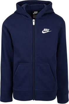 Get him from season to season in the versatile comfort of the Nike® Little Boys’ Fleece Full Zip Hoodie. This zip-up is made with brushed fleece fabric that is not only warming but super-lightweight for superior comfort. Additionally, ribbed cuffs and hemline create a snug fit, while Nike® logo at the chest creates a signature look. Fit Standard fit hoodie Full-zippered silhouette Ribbed cuffs and hemline Multi-paneled hood Design Brushed fleece fabric is lightweight and soft Split kangaroo fron Hood Design, Create A Signature, Nike Boys, Boys Fleece, Nike Boy, Boys Nike, Signature Look, Midnight Navy, Workout Hoodie