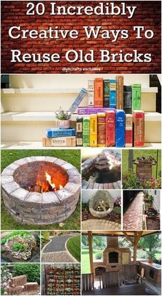 an outdoor fire pit made out of bricks with the words 20 incredible creative ways to reuse