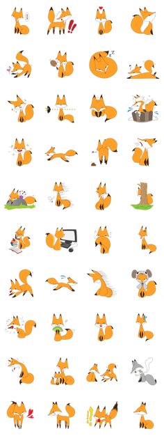 an orange fox with many different shapes and sizes