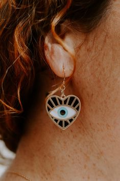 All eyes will be on you in these funky heart eye earrings. All Knowing, Fire Necklace, Heart Eye, Eye Earrings, End Of Season Sale, Boutique Design, All Eyes, Heart Eyes, All About Eyes