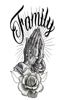 a black and white drawing of a praying hands with the word'tony'on it