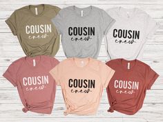 This Cousin Crew shirt is perfect to wear during the Thanksgiving or Christmas season, or even for any family gathering. S I Z I N G   &   C O L O R S - Please refer to sizing and color charts in the images C R E W N E C K   S W E A TE R P R O D U C T   D E T A I L S - Printed with ink - Unisex Sweatshirt - Designed with pre-shrunk soft air-jet spun yarn - Features a crewneck - The collar is ribbed knit, so it retains its shape even after washing. - Double-needle stitched collar, shoulders, armholes, cuffs and hem - Loose fit for a comfortable feel F A B R I C A T I O N  - 50% cotton, 50% polyester - Medium-heavy fabric (8.0 oz/yd² (271.25 g/m²) C A R E    I N S T R U C T I O N S - Turn inside out and machine wash cold on delicate cycle - Dry on low heat setting - Do not bleach - Do not dr Casual Christmas T-shirt For Family, Casual Family Christmas T-shirt, Casual T-shirt For Family Christmas, Casual Christmas Tops For Family, Casual Christmas Family Tops, Cousin Crew, R P, Soft Air, Crew Shirt