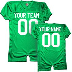 a green football jersey with your name and number on the front, shown in white