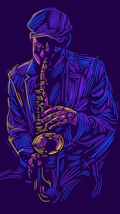 a man with a saxophone in his hands on a dark background, he is playing the instrument