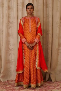 Shyam Narayan Prasad-Orange Embroidered Anarkali Set-INDIASPOPUP.COM Short Kurti Lehenga, Peplum Kurti, Kurti Lehenga, Printed Peplum Top, Embroidered Anarkali, Short Kurti, Casual Tunics, Designer Dresses Casual, Indian Fashion Designers