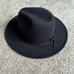 Black Hat, 100% Polyester. Never Worn Wool Black Hat, Felt Black Hat, Black Hat With Pins, Black Hat, Hats, Women Shopping, Black, Color