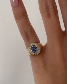 REAL FINE STUDIO on Instagram: "our heirloom signet in ceylon sapphire & diamonds 🥹 available in 14k and 18k gold #realfinestudio" Modern Saphire Ring, Signet Engagement Rings Women, Light Blue Sapphire Ring, Saphire Engament Ring Gold Band, Real Gold Rings, Engament Rings, 2025 Manifestation, Dream Rings