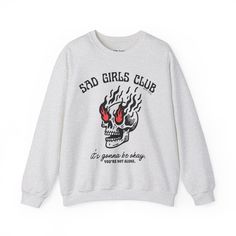 Sad Girls Club Mental Health Unisex Heavy Blend Crewneck Sweatshirt Girls Club, Summer Of Love, Heavy Fabric, Cut And Style, Crewneck Sweatshirt, Black Cat, Ribbed Knit, Crew Neck Sweatshirt, Graphic Tees