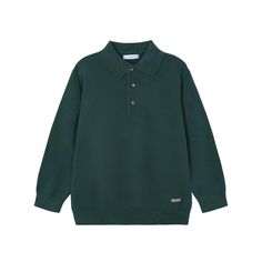 Alpine green polo shirt for boys by Mayoral, knitted in a soft cotton and wool blend. This timeless design has a pointed collar, long sleeves and button fastenings on the front. Knitted Collared Polo Sweater For Fall, Classic Green Polo Collar Sweater, Green Wool Sweater With Ribbed Collar, Green Polo Collar Top For Fall, Green Long Sleeve Polo Sweater For Winter, Green Long Sleeve Polo Sweater, Classic Long Sleeve Knitted Polo Sweater, Green Collared Sweater For Fall, Classic Green Sweater