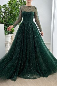 Green Sequin Dress Outfit, Dress Sister Of The Bride, Aline Dress Formal, Long Sleeve Ball Gown Prom, Dark Green Dress Outfit, Royal Green Dress, Dark Emerald Green Dress, Patterned Bridesmaid, Emerald Green Gown