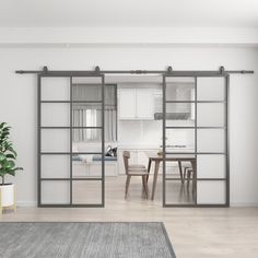 an open living room with sliding glass doors