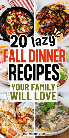 Collage of Lazy Healthy Family Meals! Quick Dinners for Busy Nights Fall Easy Meals, Fall Food Dinner, Fall Family Meal, October Dinner, Healthy Fall Recipes Dinner, Fall Casserole Recipes