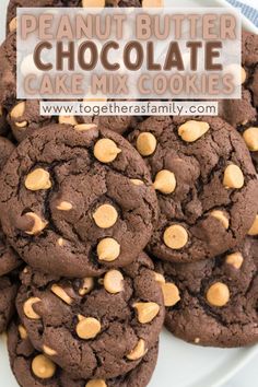 chocolate peanut butter cake mix cookies on a plate