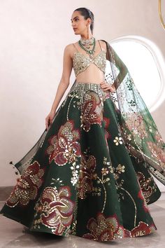 Embroidered Blouse With Heavily Embroidered Lehenga And Dupatta. From Mahima Mahajan's Fida collection. DELIVERY TIMEPlease allow 6-8 weeks for your outfit to arrive. FABRIC DETAILSOrganza, Shantoon Professional cleaning only. Mahima Mahajan, Lehenga Style Saree, Indian Bridesmaid Dresses, Floral Lehenga, Lehenga Style, Embroidered Lehenga, Gold Blouse, Indian Wedding Wear, Amritsar