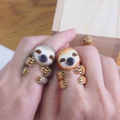 3-Piece Браун Слот Кольца Animal ювелирные изделия Три части | Etsy Handmade Adjustable Novelty Rings, Sloth Rings, Mustache Dog, Sloth Ring, Double Rings, Trio Ring, Animal Rings, Ziplock Bags, Ring Collection