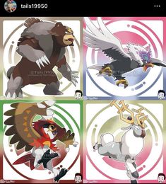 four different pokemon pictures with the same character