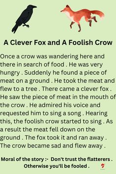 A Clever Fox and A Foolish Crow The Fox And The Crow Story, English Reading Short Stories, Story In English With Moral, Short Story With Moral, Short Stories In English, Story With Moral, The Fox And The Crow