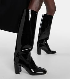 Find SAINT LAURENT Who 70 Leather Knee-high Boots on Editorialist. Upper: leather. Lining: leather. Sole: leather insole and sole. Toe shape: square toe. Made in Italy. Includes: dust bags, presentation box. Leather Knee High Boots, The Who, Knee High Leather Boots, International Fashion, High Boots, Knee High Boots, Wardrobe Staples, Black Boots, Knee High