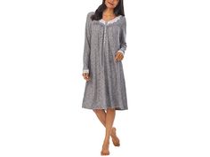 Eileen West 36 Sweater Knit Short Long Sleeve Nightgown - Women's Pajama : Charcoal Heather : Sleep comfortably with ease wearing the Eileen West 36 Sweater Knit Short Long Sleeve Nightgown. Features shirring detailing across the yoke. Akoya button placket on the front. V-neckline. Long sleeves with detailed cuffs. Button closure. 52% rayon, 45% polyester, 3% spandex. Machine washable. Imported. Long Sleeve Nightgown, Eileen West, Nightgowns For Women, Knit Short, Long Sleeve Jersey, Short Long, Knit Shorts, Sleep Comfortably, Sweater Knit