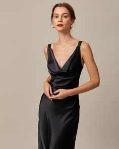 Rihoas Dress, Woman's Fashion, Wedding Vibes, Dreamy Dress, Satin Maxi, Satin Maxi Dress, Black Maxi Dress, Cowl Neck, The Black