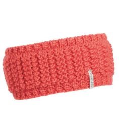 an orange knitted headband is shown on a white background with the word,