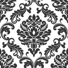 black and white wallpaper with an ornate design