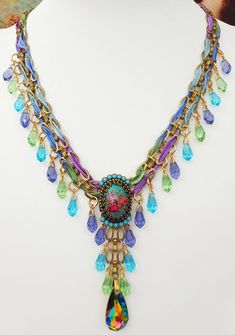 Michal Negrin Victorian necklace. With a Roses cabochon cameo, turquoise beads and purple, green and aqua briolettes. New in a gift box. For rare Michal Negrin items that can only be found in my eBay store, please visit AC Designer Outlet Combined shipping is only $5 for each additional item. Boho Purple, Michal Negrin, Victorian Necklace, Ethiopian Opal Ring, Floral Retro, Aqua Turquoise, Formal Party, Drop Necklace, Fashion Jewelry Necklaces