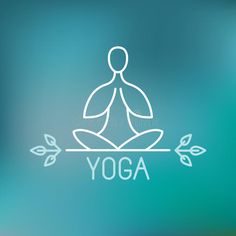 a yoga logo with a person sitting in the lotus position on a blue and green background