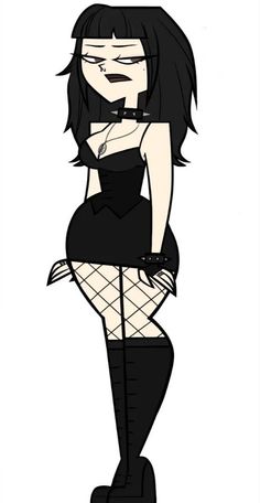 Drama Island Characters, Tdi Oc Male, Paige Total Drama, Yandere Manga Pfp, Total Drama Island Characters Oc, Plus Size Pfp, Total Drama Art Style, Cartoon Goth Girl, Gothic Girl Drawing