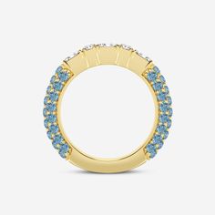 1 7/8 ctw Emerald & Round Lab Grown Diamond Rollover Fashion Band with Fancy Blue Side Stones 14K Yellow Gold FG, VS2+ Jewelry Design Drawing, Solitaire Pendant, Design Drawing, Designs To Draw, Rhodium Plated, Blue Topaz, Lab Grown, Types Of Metal, Lab Grown Diamonds