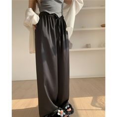 G-042-39 Black Dress Pants With Elastic Waistband, Black Wide Leg Pants With Elastic Waistband For Spring, Spring Black Wide Leg Pants With Elastic Waistband, Black Dress Pants With Elastic Waistband For Spring, Black Pants With Elastic Waistband For Spring, Black Pants With Elastic Waistband For Fall, Trendy Full Length Black Bottoms, High Waist Black Bottoms With Elastic Waistband, Spring Black Pants With Elastic Waistband