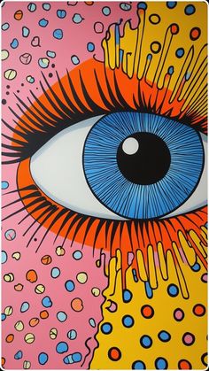 an eye painted with bright colors and lots of dots