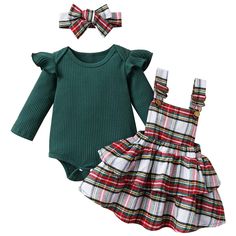 PRICES MAY VARY. Material: Cotton Blend, Ribbed Knitted Fabric, Soft, Warm and Comfortable Relax Crew Neck, Fashion Ruffle Long Sleeves,Comfy Basic Plain Cotton Romper Bodysuit Shirt Tops; Metal Buttons with Adjustable Strap,Classic Plaid Overall Dress Ruffle Double Layered Skirt, Newborn Baby Girls Cute Fall Winter Long Sleeve Rompers and Skirt Dress Christmas Clothes Outfits with Headband 3 Piece Sets 2 Colors: Green Plaid, Red Plaid; Season: Fall, Winter, Spring Size: 0-3 Months, 3-6 Months, Girl Fall Outfits, Plaid Overall Dress, Plaid Skirt Set, Overall Skirt, Girls Christmas Outfits, Christmas Clothes