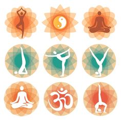 yoga and meditation symbols in circles