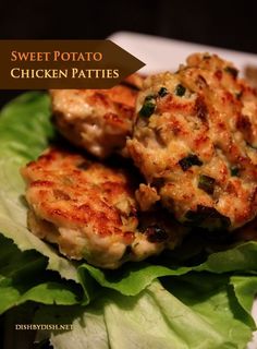 sweet potato chicken patties on lettuce leaves