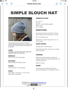 the simple slouch hat pattern is shown