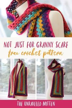 a crocheted scarf with the text not just for granny scarf free crochet pattern