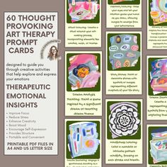 an advertisement for the art therapy program with images of different items and words on it