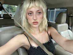 platinum blonde hair shag layers wavy hair polka dots vintage dress makeup inspo septum piercing shoulder length hair Blonde Hair Shag, Layers Wavy Hair, Shag Layers, Hair Shag, Vintage Polka Dot Dress, Blonde Wavy Hair, Shag Hairstyles, Platinum Blonde Hair, Dress Makeup