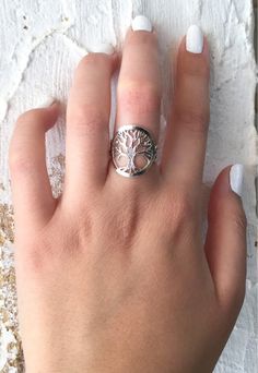 Tree of life ring, Silver tree of life ring, Tree ring, Silver ring, Antique design, Original tree o Unique Tree Of Life Round Jewelry, Nature-inspired Tree Of Life Round Jewelry, Nature-inspired Nickel Free Ring As Gift, Nature-inspired Nickel-free Ring As Gift, Nature-inspired Nickel Free Rings For Gifts, Gold Chevron Ring, The Book Of Genesis, Family Unity, Tree Of Life Symbol