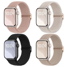 four apple watch bands in different colors