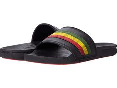 Quiksilver Rivi Slide - Men's Slide Shoes : (Wordmark) Black/Red/Green : From beach to backyard, hook your style up with the crucial comfort of the Quiksilver Rivi Slide sandals! Slides in a cushioned silhouette. Water-friendly soft TPR upper with comfortable microfiber liner. Ultra-soft Hydrobound footbed with anatomically correct contours for all-day comfort. Slip-resistant outsole offers grippy traction and long-lasting wear. Imported. Measurements: Weight: 6.6 oz Product measurements were ta Beach Flip Flops, Synthetic Material, Casual Sport Sandals With Cushioned Footbed For Beach, Casual Cushioned Sport Sandals For Beach, Lightweight Synthetic Flip Flops For Beach, Summer Sandals With Textured Footbed, Light Casual Flip Flops For Beach, Lightweight Casual Flip Flops For Beach, Casual Beach Flip Flops, Casual Tpr Slides For Summer