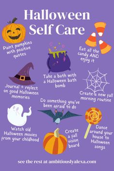 halloween self care poster with the words, how to keep your kids safe and happy