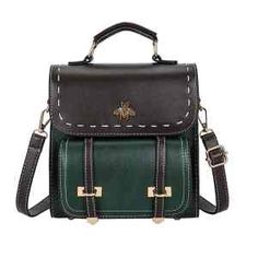 Trendy Rectangular Leather Backpack With Detachable Strap, Trendy Rectangular Leather Backpack, Trendy Satchel Box Bag For School, Trendy School Bag With Top Carry Handle, Trendy Green Backpack, Green Vintage School Bag, Vintage Green School Bag, Trendy Leather Satchel Backpack For Office, Trendy Backpack Style Shoulder Bag For Office