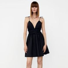 Nwt Zara Dress Size: Xs 100% Cotton Armpit To Armpit: 12" Length: 33" Black A-line Mini Dress For Summer, Black Mesh Mini Dress For Spring, Black Embroidered Mini Dress For Spring, Black Mini Dress For Spring, Black Knee-length Sundress Mini Dress, Black Sundress For Spring Party, Black A-line Mini Dress For Day Out, Black Spring Party Sundress, Black Party Sundress For Spring